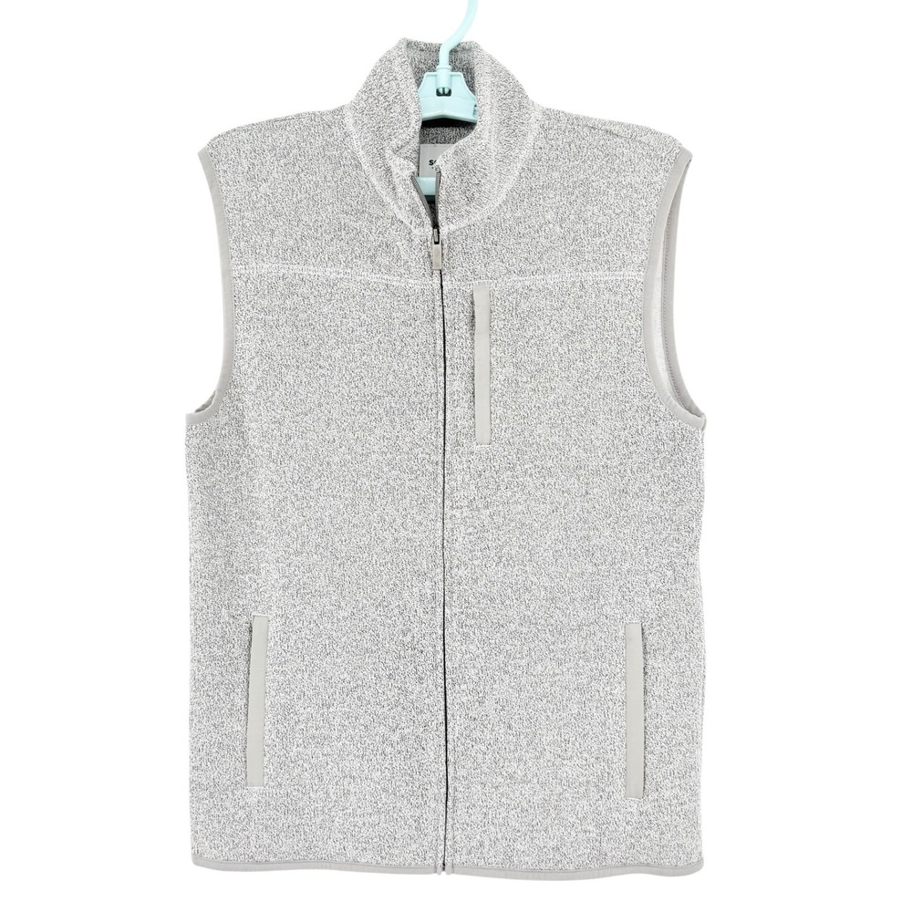 Sonoma Men's Fleece Vest Sweater Size Small Gray White Marled Full Zip NWT